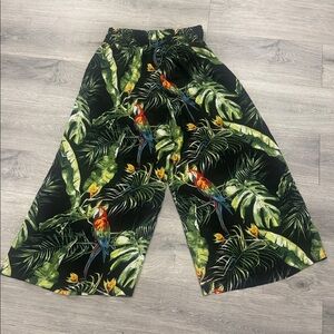 New York & Company Palazzo Wide Leg Tropical Palm Green Women’s Pants Medium